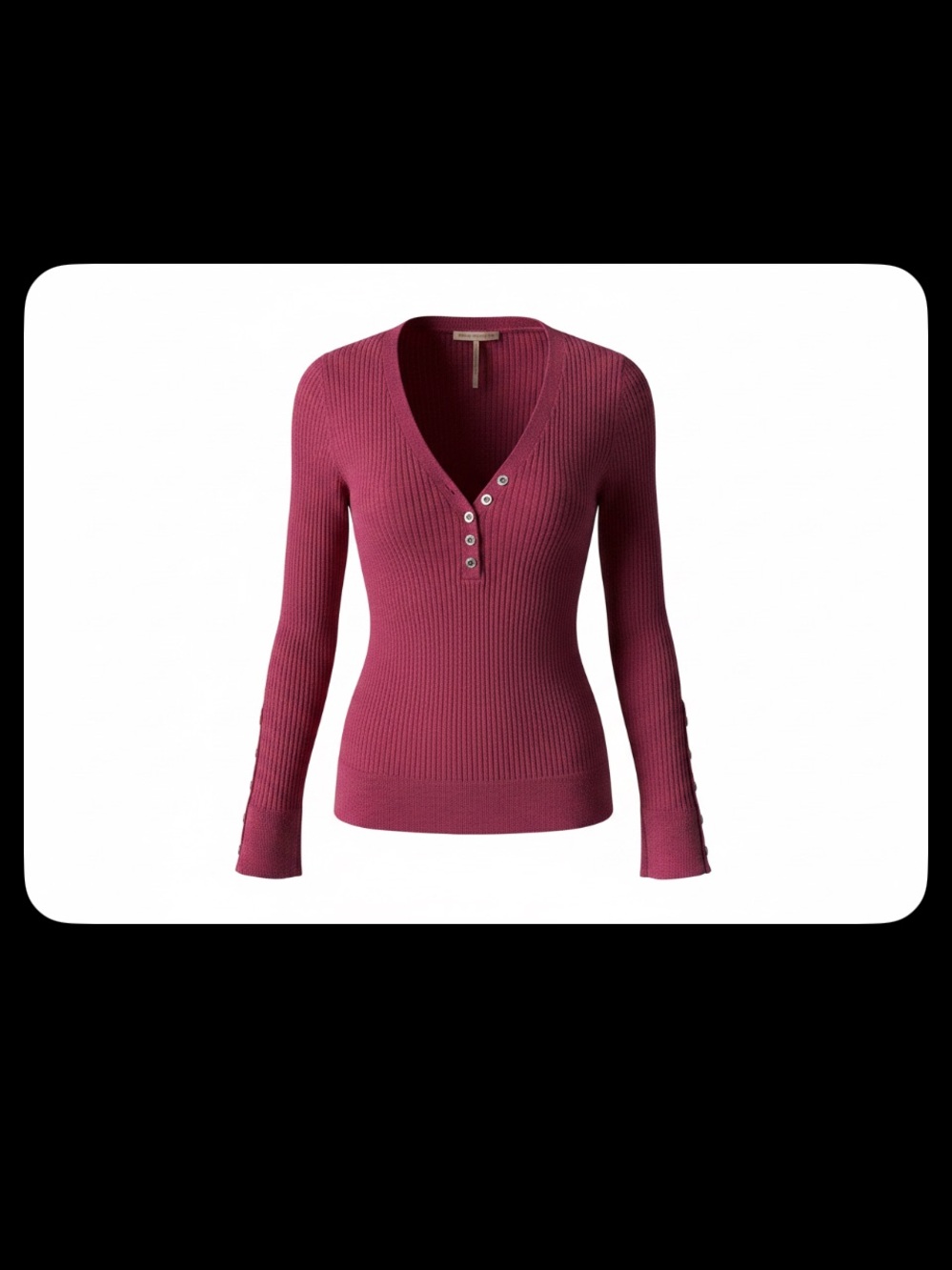 Free People Ribbed Henley Long Sleeve Top in Berry Plum